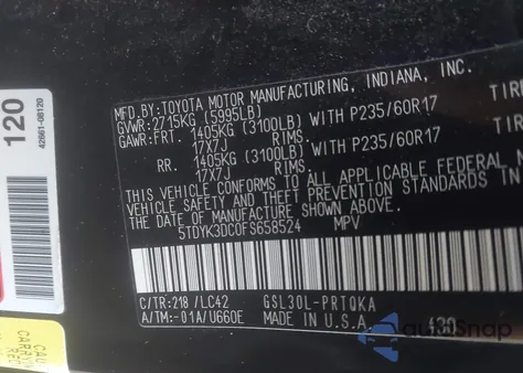 2015 Toyota Sienna Xle 8 Passenger из США, поврежденный, VIN 5TDYK3DC0FS658524